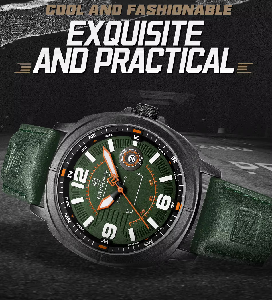 NAVIFORCE 8078 Sport New Model Men's Watches Quartz Pointer High End Waterproof PU Strap Vintage Watch
