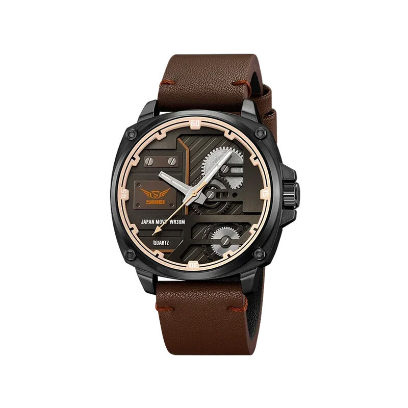 Skmei 2289 Leather Strap Quartz Watch for Men- Dark Brown
