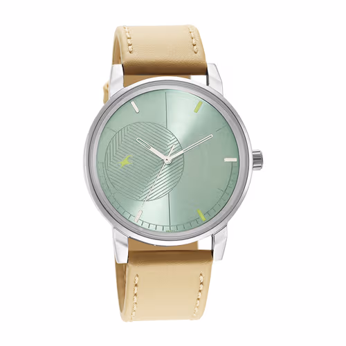 Fastrack Stunners Quartz Analog Green Dial Leather Strap Watch for Guys 3278SL02