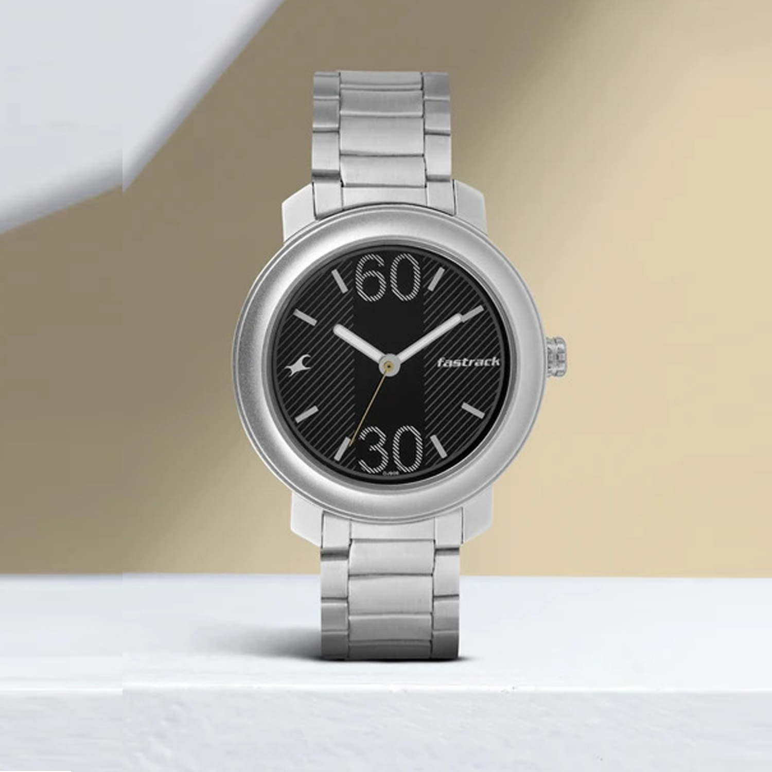 Fastrack Black Dial Stainless Steel Strap Men’s Watch (3222SM02)