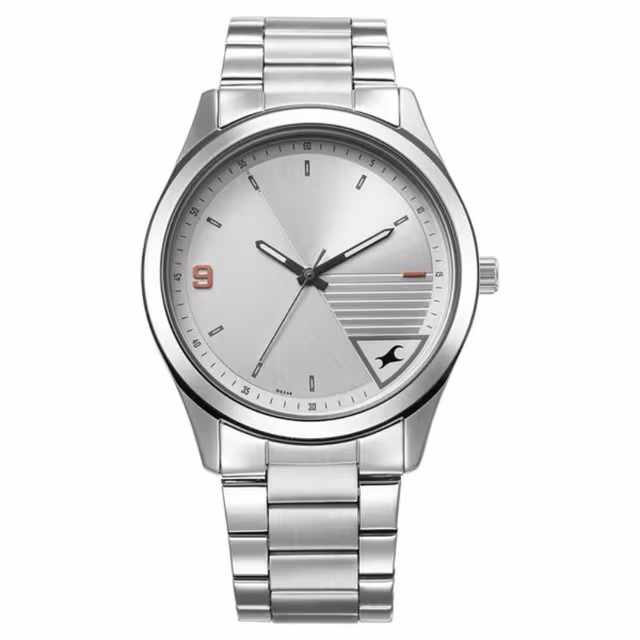 Fastrack Stunners Quartz Analog Silver Dial Silver Metal Strap Watch For Guys (3317SM01)