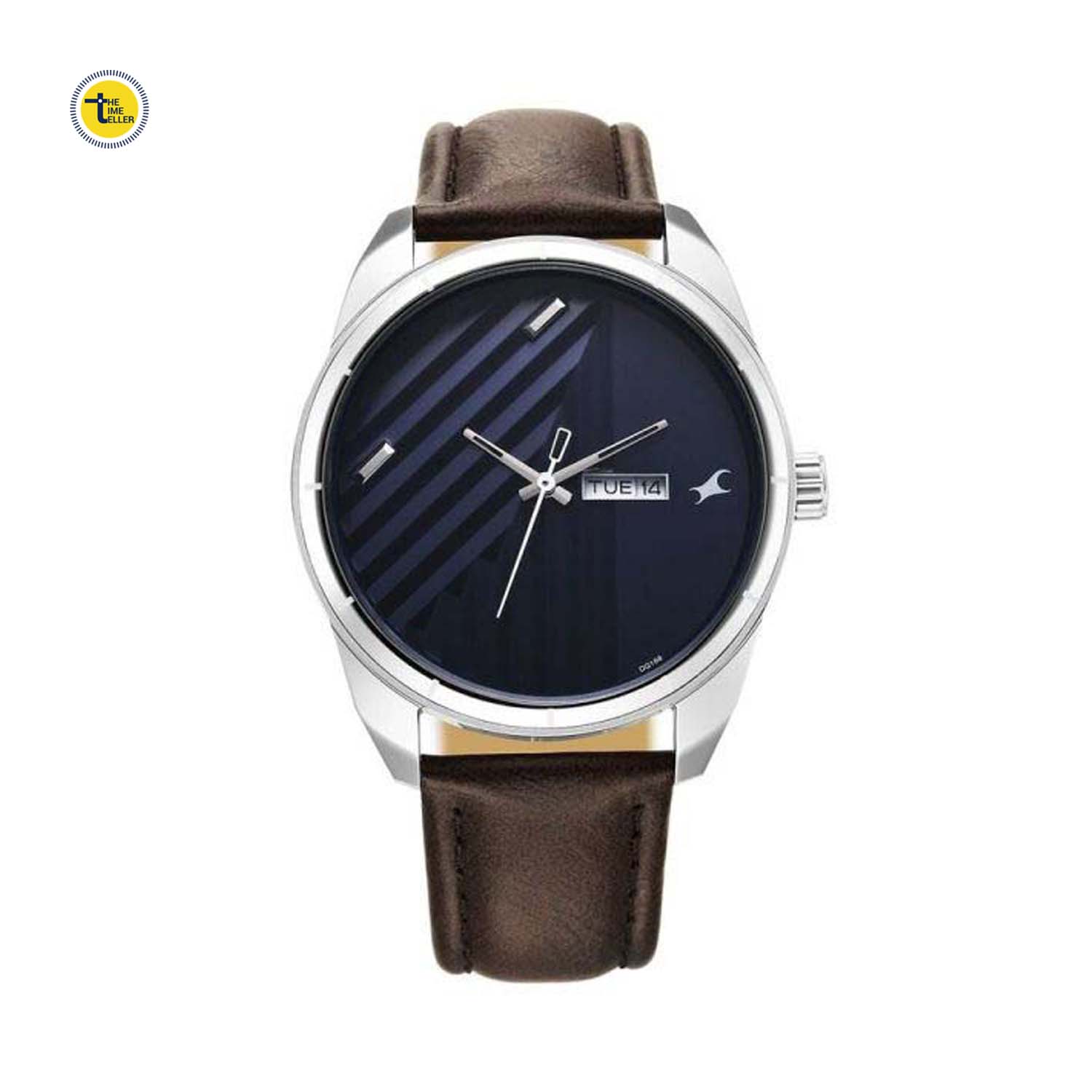 Fastrack Fleek Quartz Analog with Day & Date Blue Dial Brown Leather Strap Watch for Guys-(3313SL01)