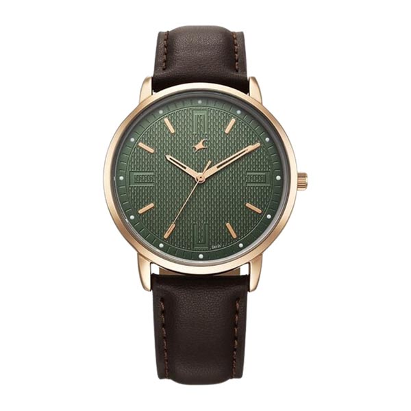 Fastrack Stunners X Quartz Analog green/gold Dial Leather Strap Watch For Guys (38159WL01)