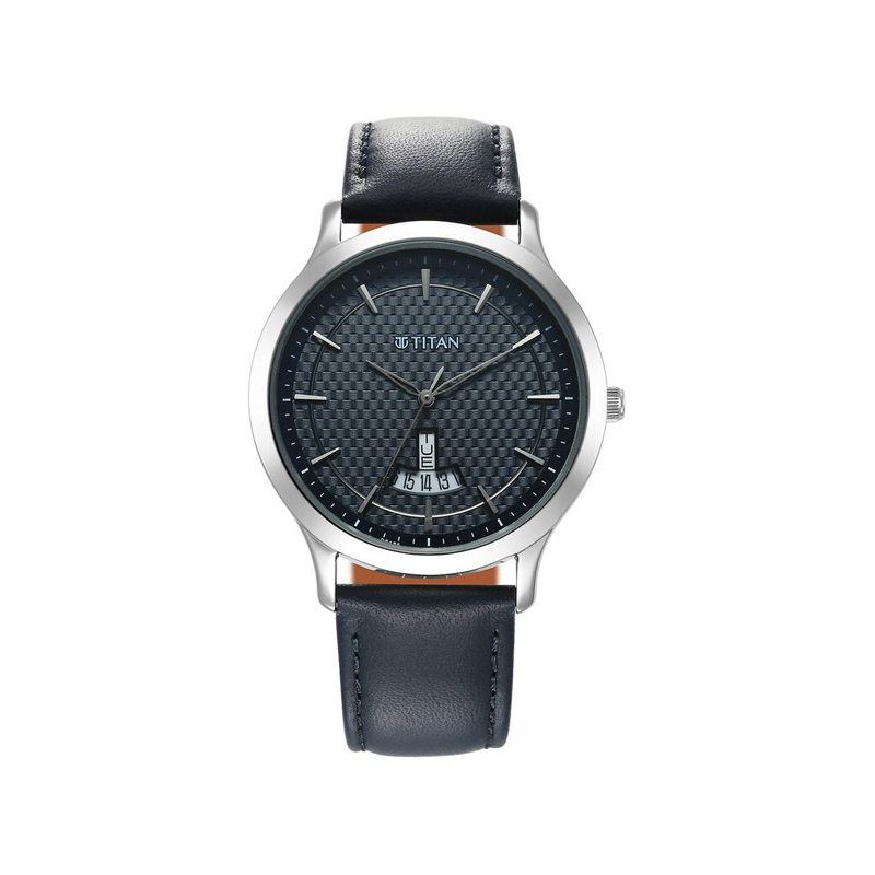 Titan Karishma Quartz Analog Blue Dial Leather Strap Men's Watch (1825SL14)